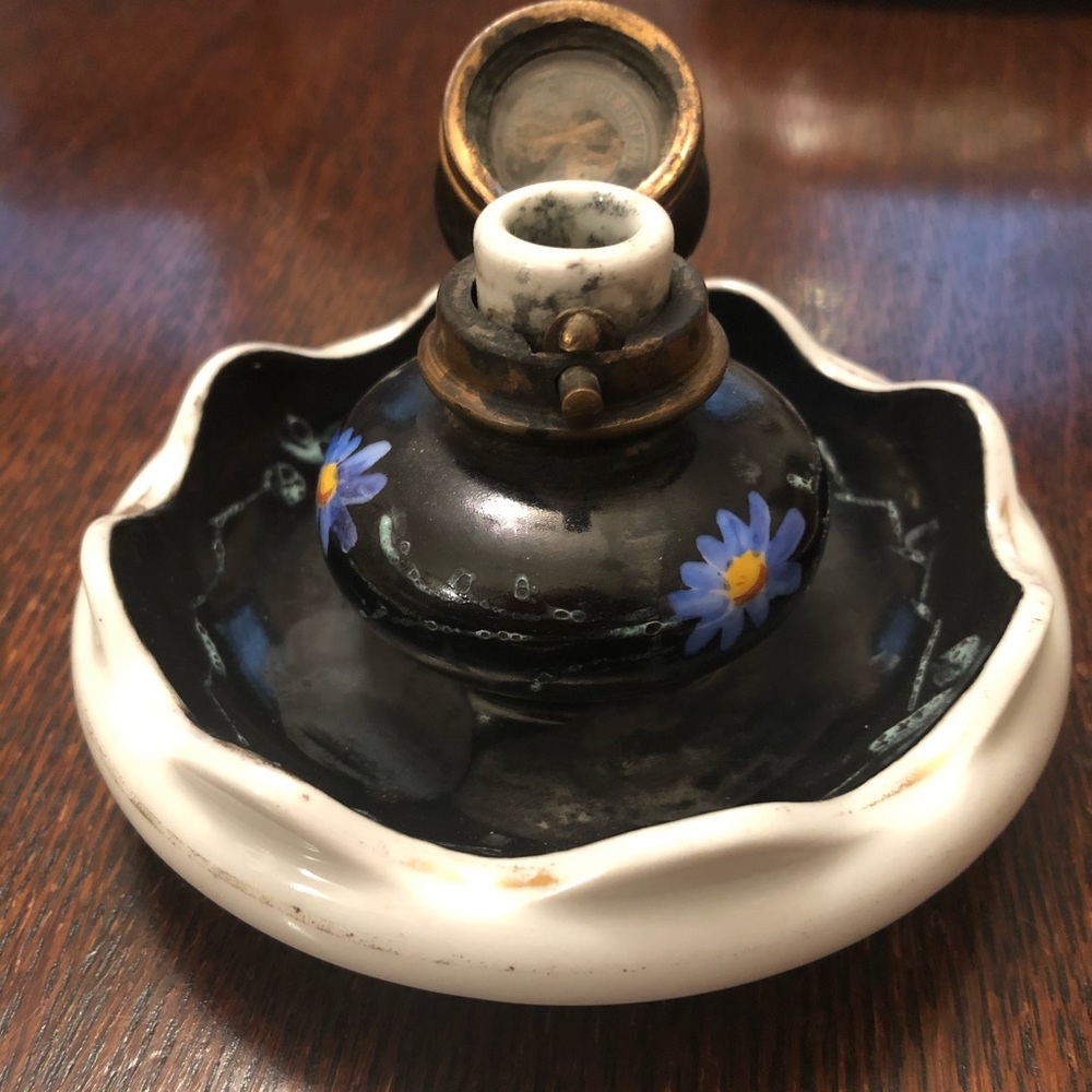 Vintage floral ceramic inkwell